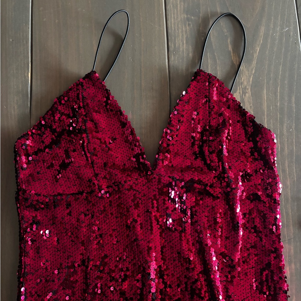 396. Lulu’s Red Sequin Mini Dress - Picture 3 of 5